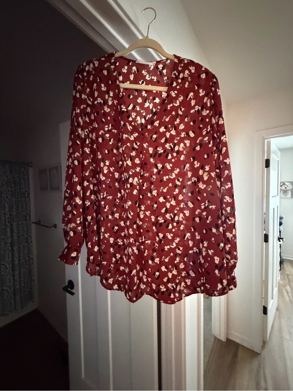 Lush Rust Floral V-Neck Button Front Blouse